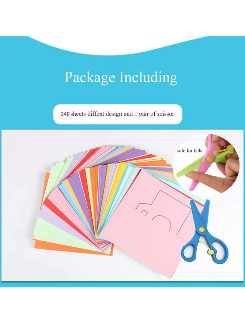 مجموعة قطع ورق للأطفال 240 قطعة من ألعاب ورقية مع زوج من المقصات الآمنة، لعبة تعليمية للأطفال تصلح كفكرة لهدية (لون عشوائي) - Image 3